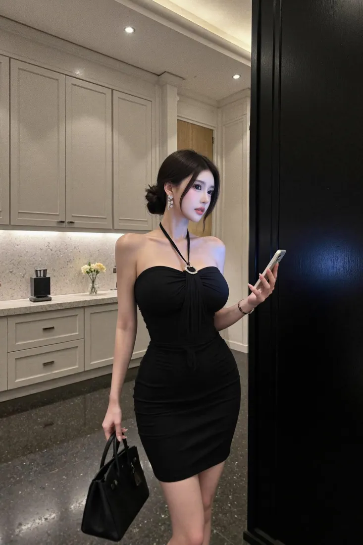 气质御姐手机壁纸｜轻奢室内背景图片 - 黑色包臀裙「哲风壁纸」