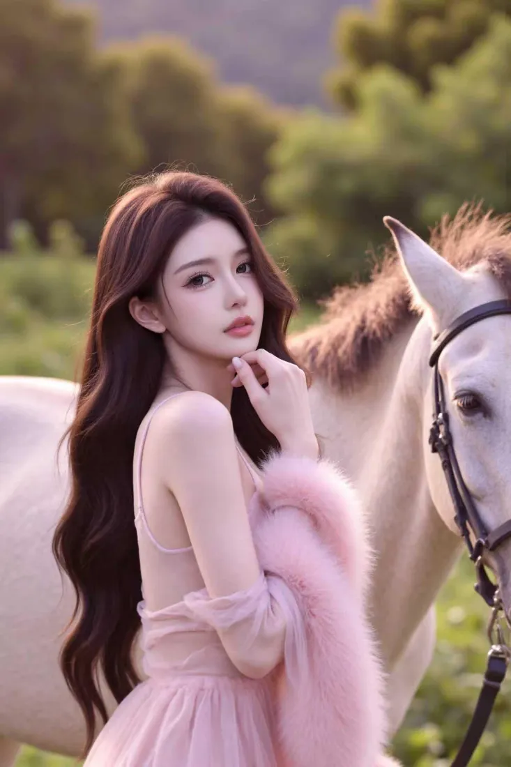 气质美女手机壁纸｜白马户外背景图片 - 优雅写真「哲风壁纸」