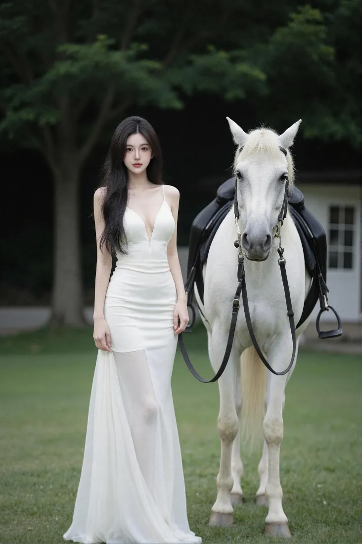 白衣美女手机壁纸｜户外草地背景图片 - 白马合影「哲风壁纸」