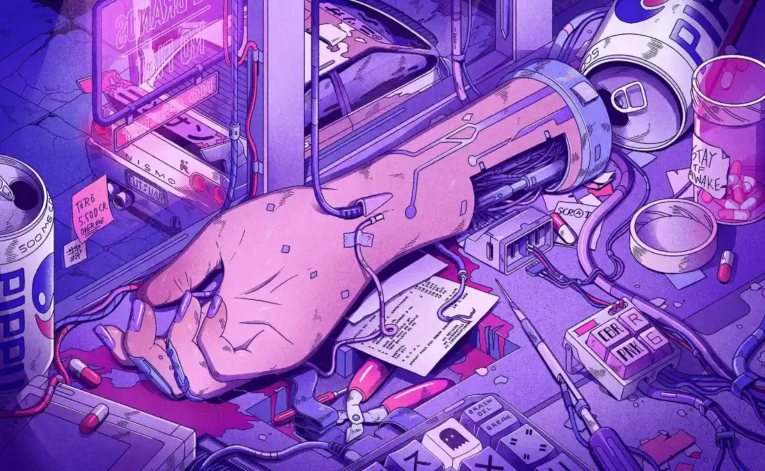 2k机械手臂壁纸｜赛博朋克背景图片 - 紫调科幻「哲风壁纸」