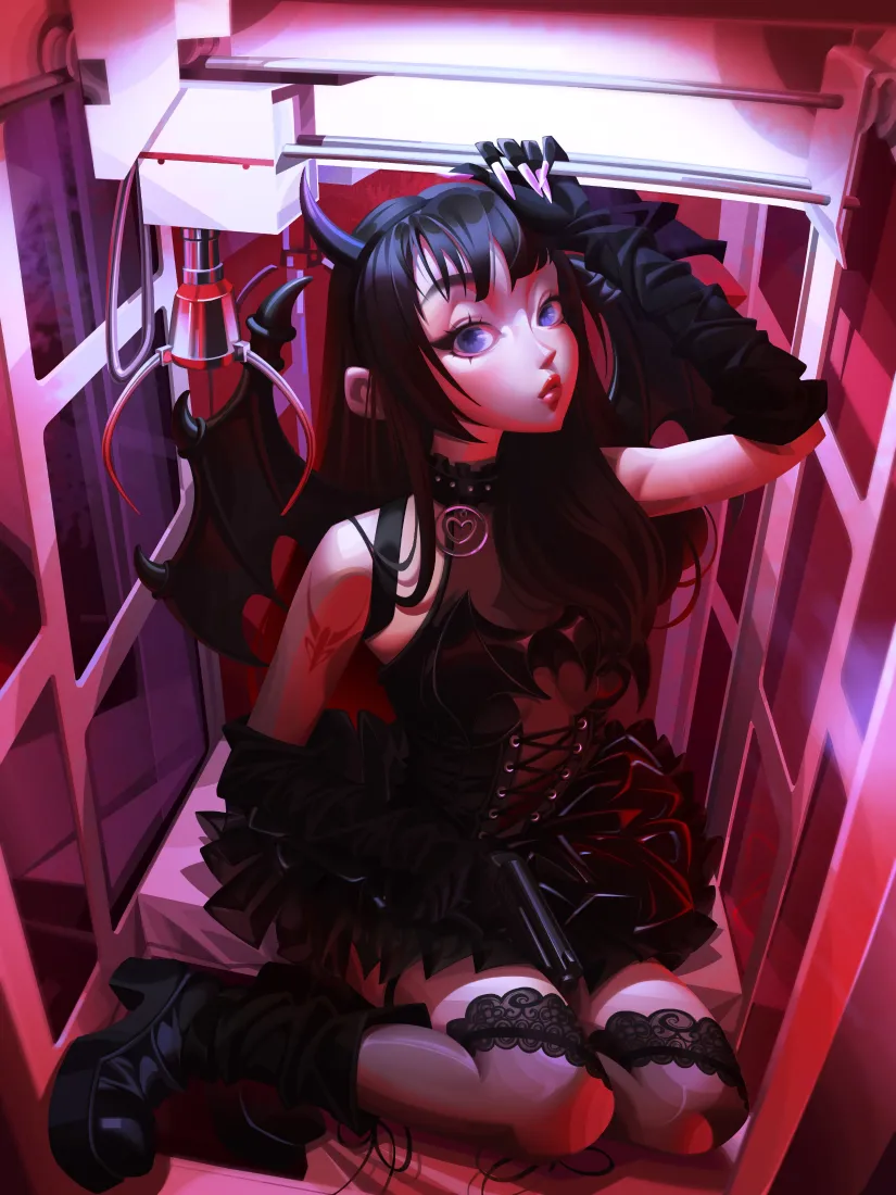 恶魔美少女手机壁纸｜红色调背景图片 - 暗黑二次元「哲风壁纸」