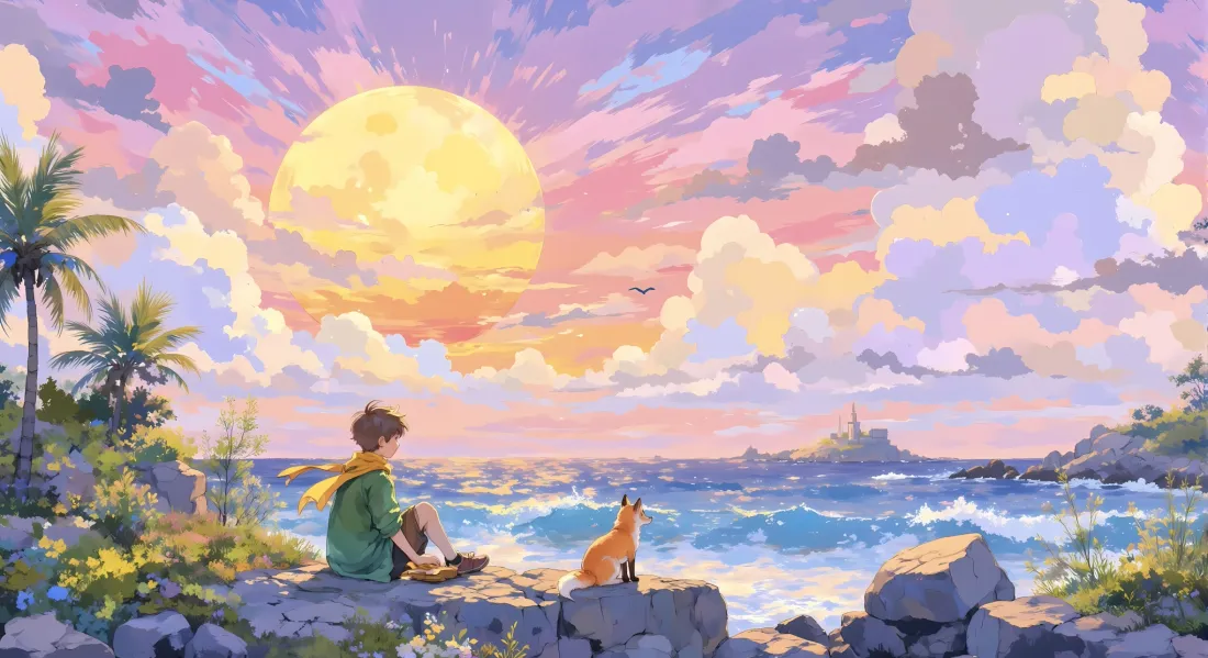 2k海边男孩壁纸｜落日海滨背景图片 - 狐狸相伴「哲风壁纸」