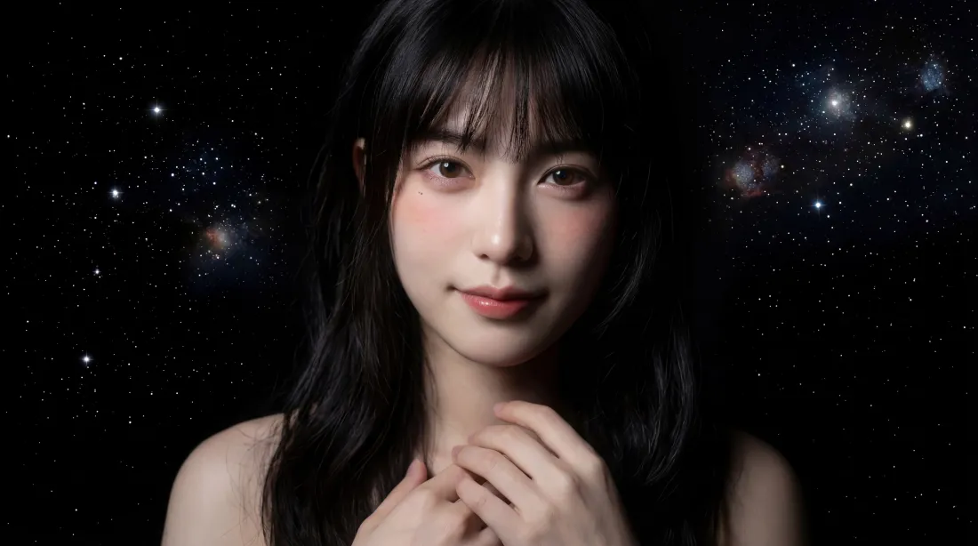 6k黑发美女壁纸｜星空背景图片 - 温柔迷人「哲风壁纸」