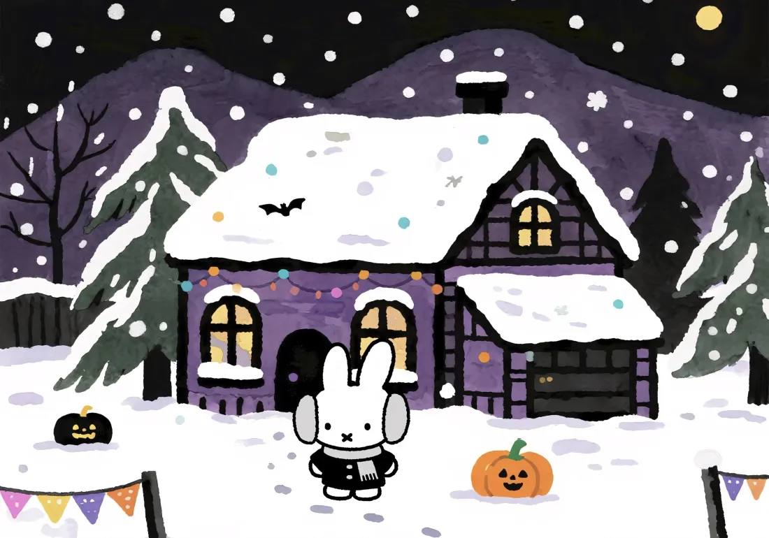 3k米菲兔壁纸｜雪夜背景图片 - 万圣节「哲风壁纸」