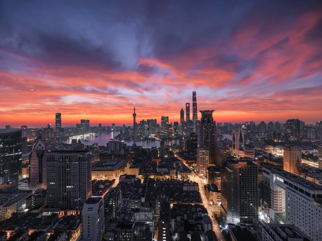 4k上海晚霞壁纸｜电脑背景图片 - 繁华黄昏城市景观「哲风壁纸」