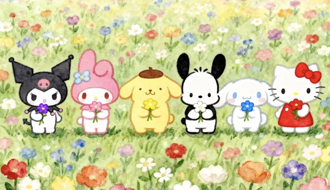 4k三丽鸥家族壁纸｜春日花田背景图片 - 治愈可爱卡通「哲风壁纸」