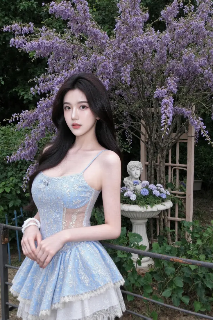 气质美女手机壁纸｜花园背景图片 - 紫藤花下「哲风壁纸」