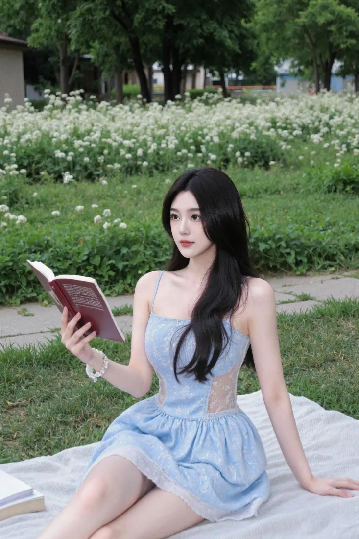 清新少女手机壁纸｜户外草地背景图片 - 休闲阅读「哲风壁纸」