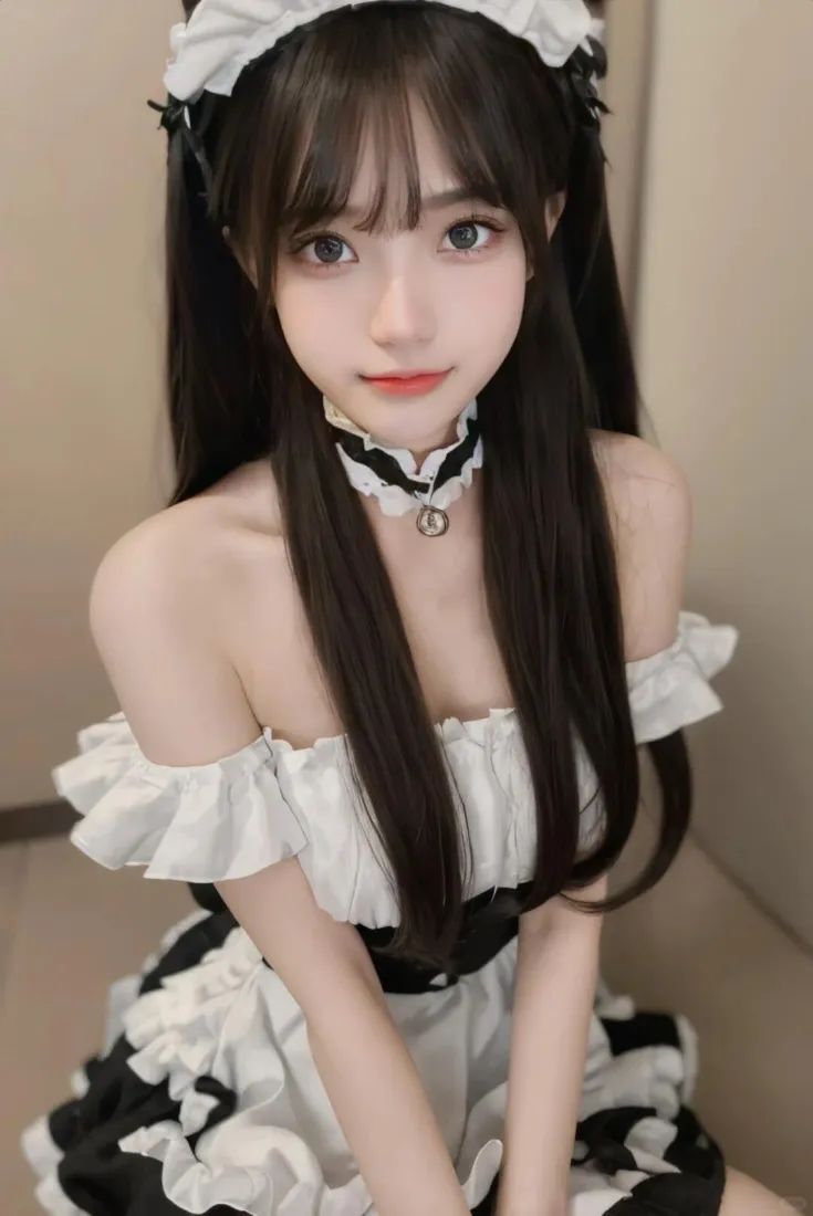 黑白女仆装手机壁纸｜手机背景图片 - 软萌双马尾少女「哲风壁纸」