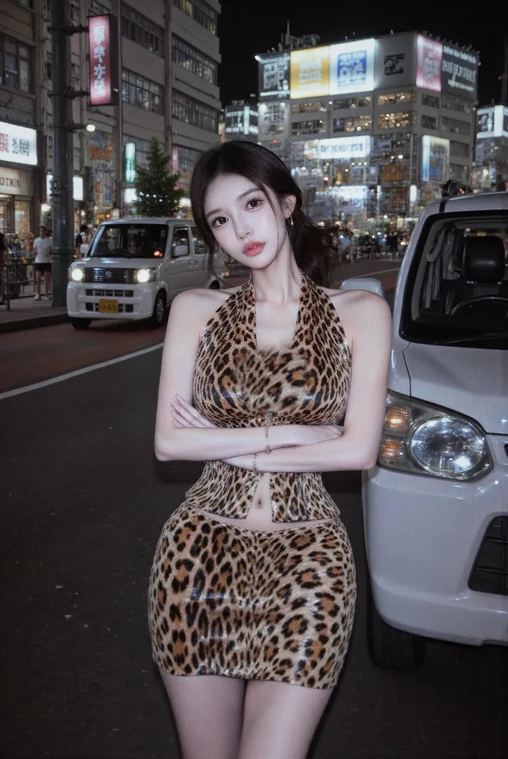 豹纹美女手机壁纸｜城市夜景背景图片 - 网红御姐「哲风壁纸」