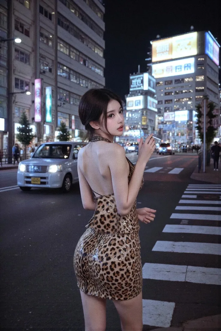 豹纹美女手机壁纸｜城市夜景背景图片 - 街头街拍「哲风壁纸」