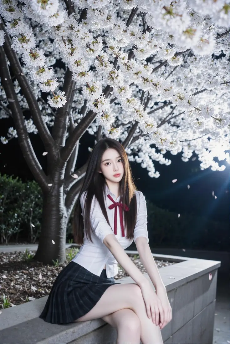 JK少女手机壁纸｜樱花夜景背景图片 - 手机「哲风壁纸」