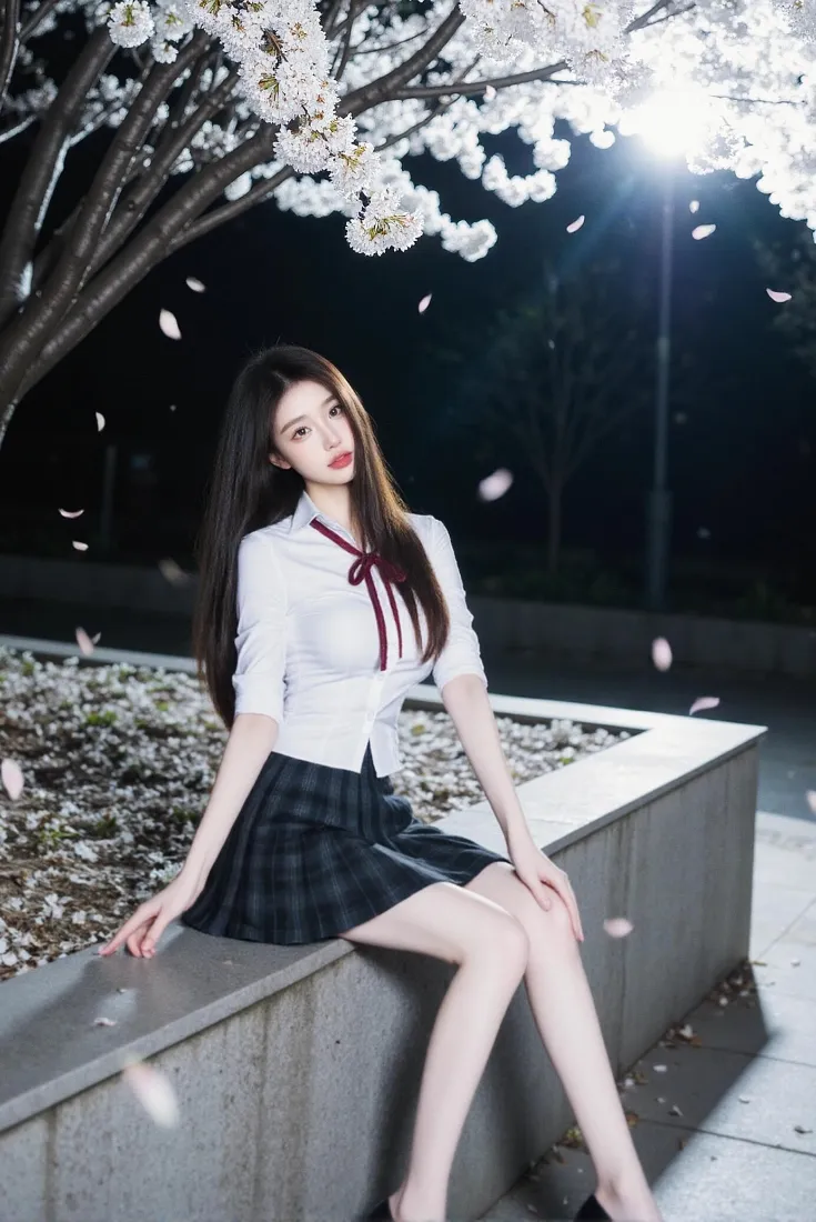 樱花美女手机壁纸｜夜景背景图片 - JK制服「哲风壁纸」