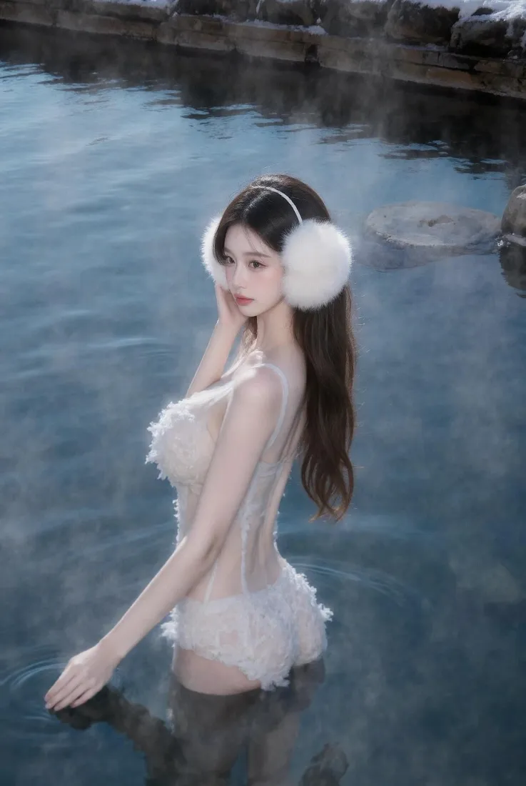 纯欲美女手机壁纸｜冬日水边背景图片 - 清冷氛围感「哲风壁纸」