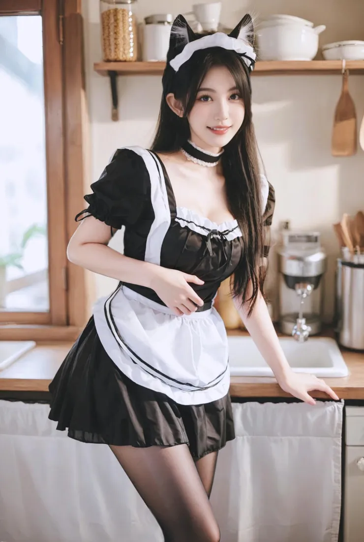 猫耳女仆手机壁纸｜厨房背景图片 - 性感写真「哲风壁纸」