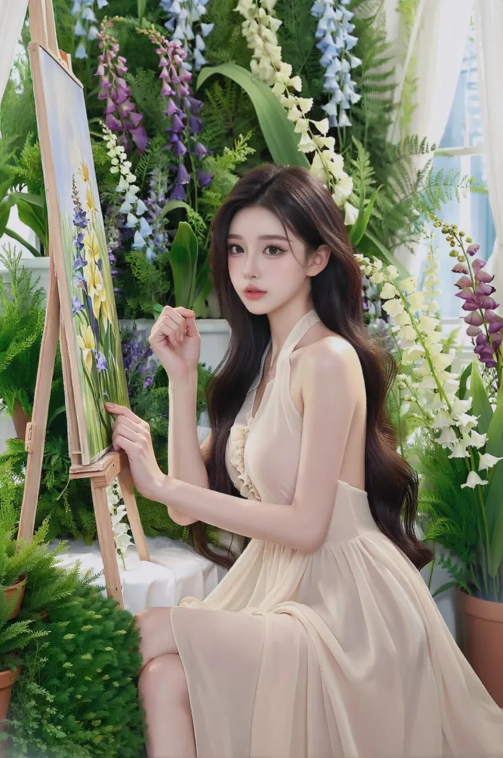 温柔美女手机壁纸｜绿植花海背景图片 - 清新氛围感「哲风壁纸」