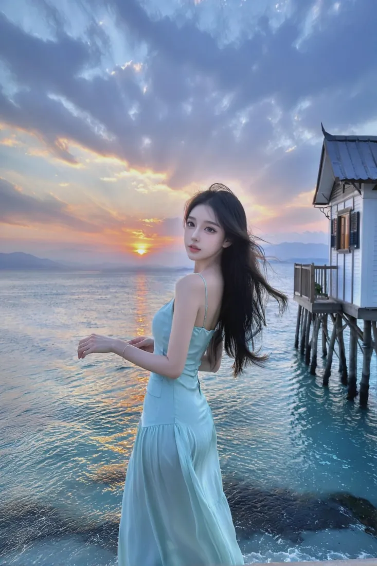 气质美女手机壁纸｜海边背景图片 - 落日氛围感「哲风壁纸」