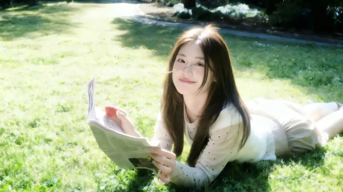 2k长发美女壁纸｜户外草地背景图片 - 休闲阅读「哲风壁纸」