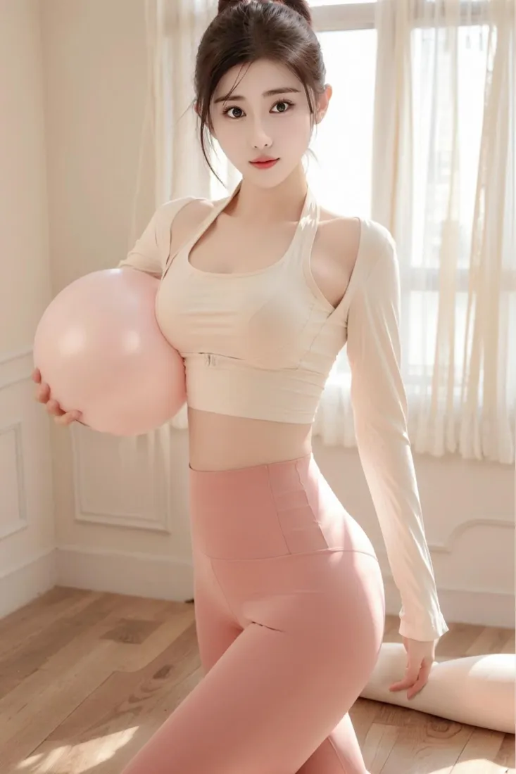 健身美女手机壁纸｜阳光室内背景图片 - 粉色瑜伽「哲风壁纸」