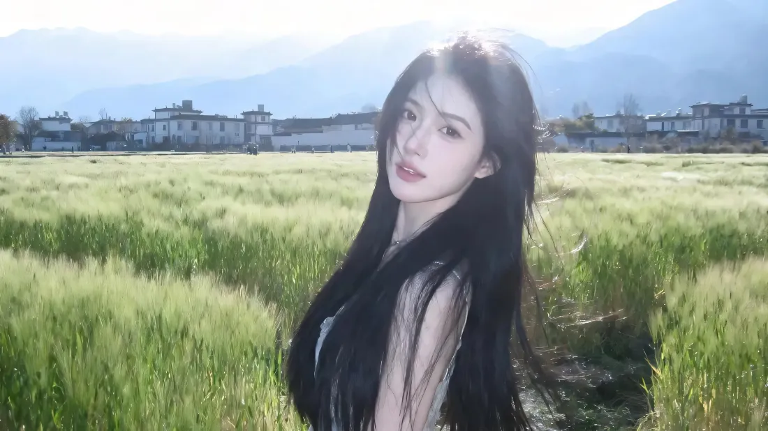 2k长发美女壁纸｜乡村郊外背景图片 - 清新草地「哲风壁纸」