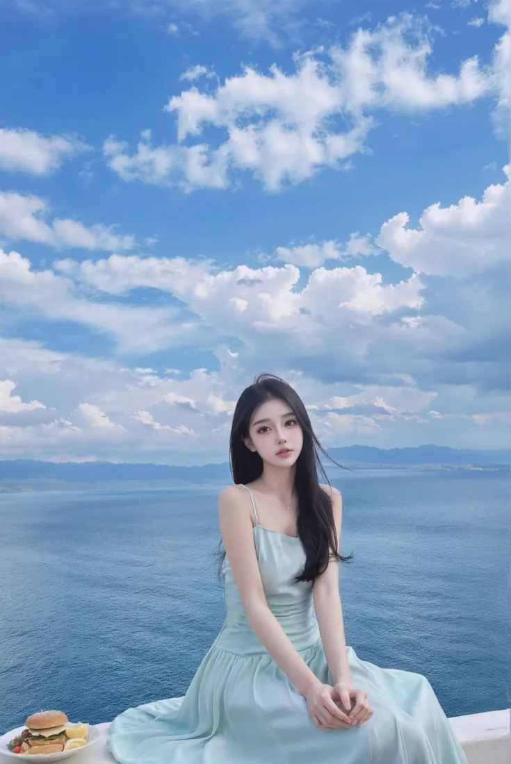 清纯女生手机壁纸｜海边背景图片 - 蓝天海景「哲风壁纸」