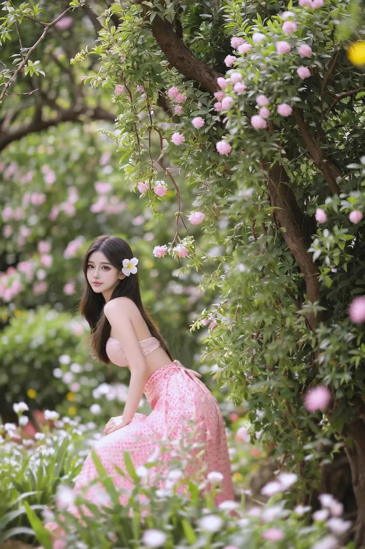 花丛美女手机壁纸｜户外背景图片 - 春日清新「哲风壁纸」