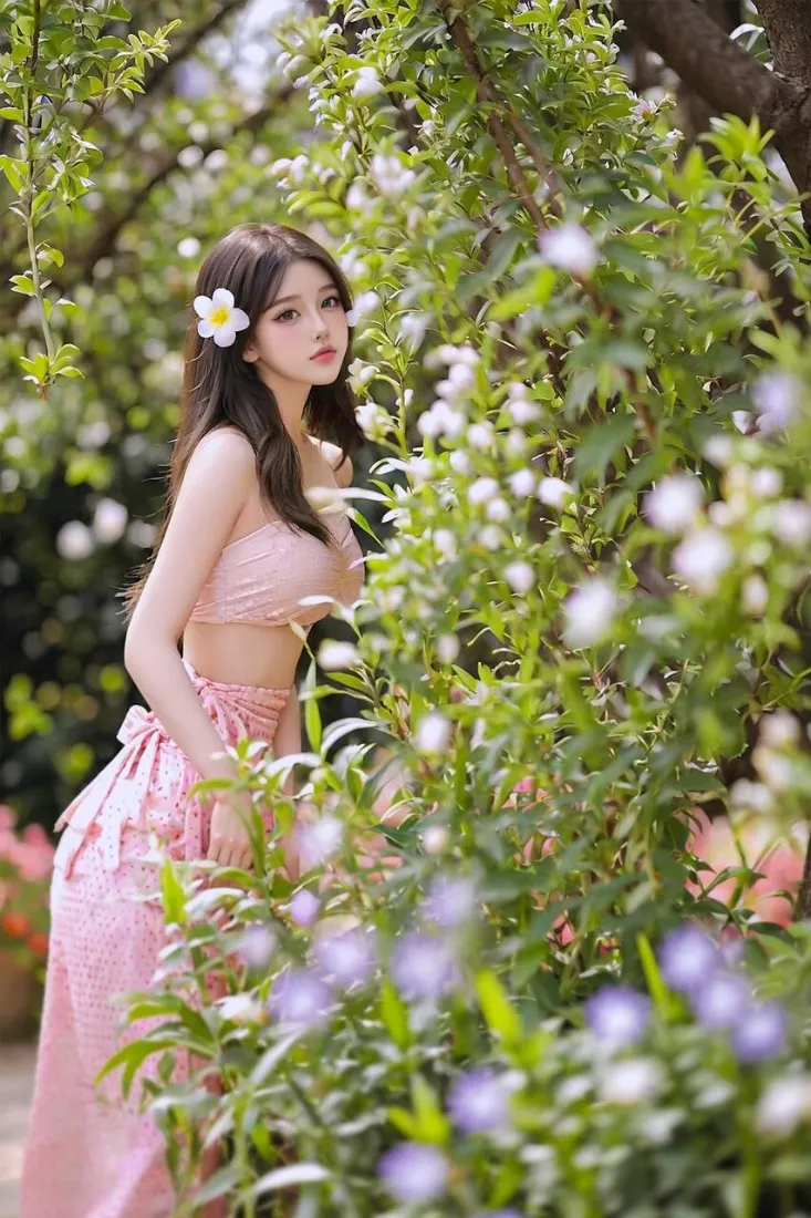 甜系美女手机壁纸｜手机背景图片 - 春日花丛「哲风壁纸」