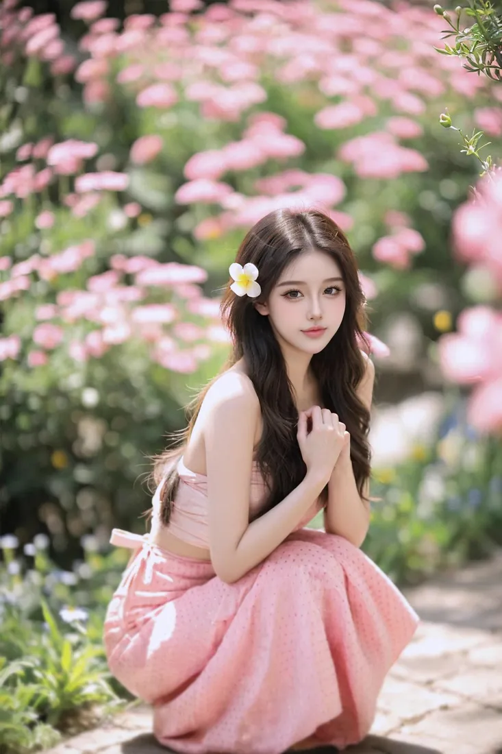 花海少女手机壁纸｜清新花园背景图片 - 甜美人像「哲风壁纸」