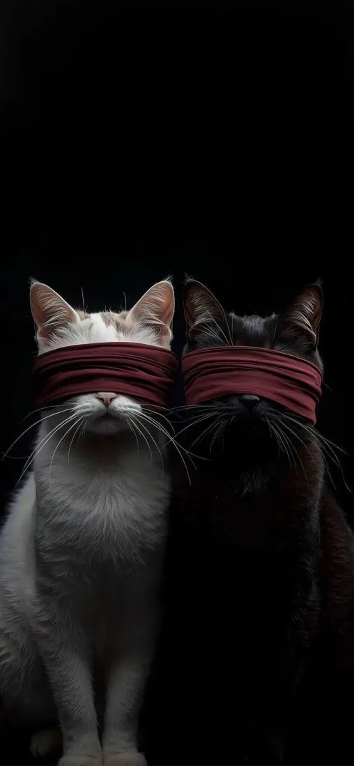蒙眼猫咪手机壁纸｜黑色背景图片 - 创意萌宠「哲风壁纸」