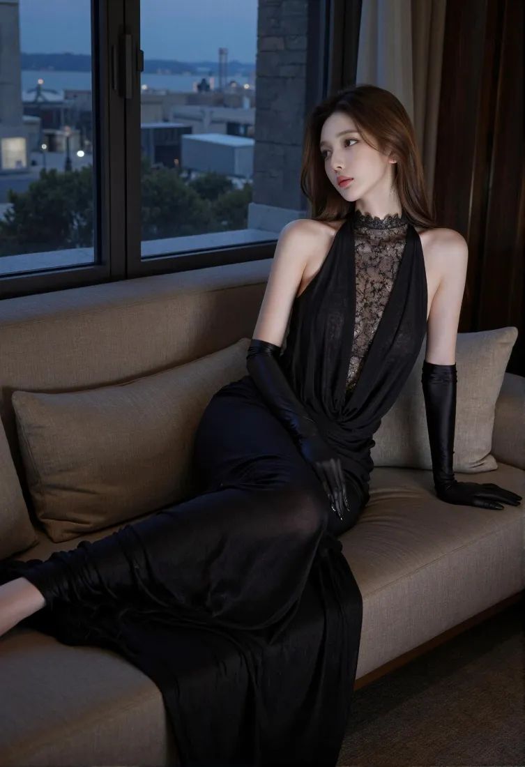 黑裙御姐手机壁纸｜城市夜景背景图片 - 氛围感人像「哲风壁纸」