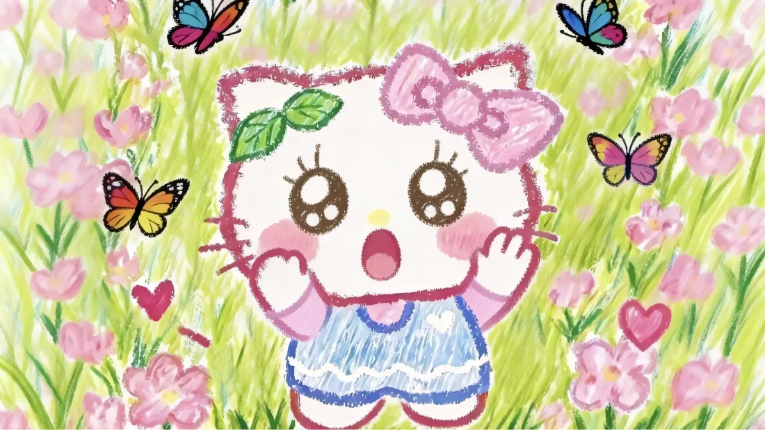 2k卡通小猫壁纸｜花丛背景图片 - 蝴蝶「哲风壁纸」