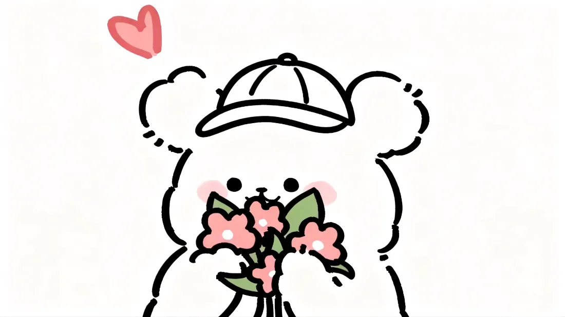 2k线条小狗壁纸｜可爱背景图片 - 捧花小狗「哲风壁纸」