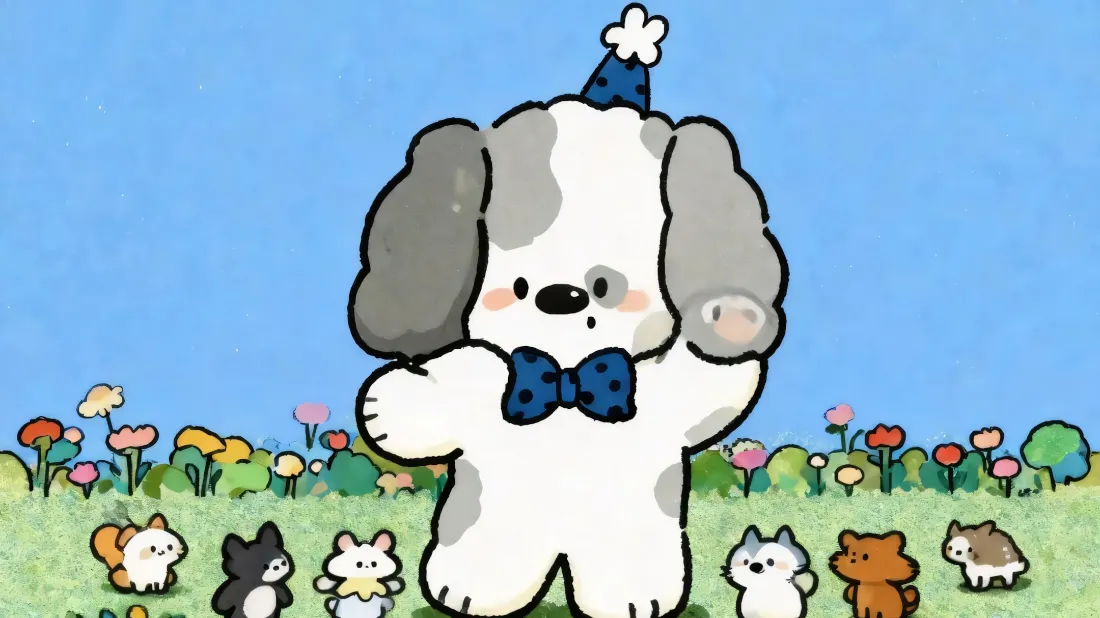 2k可爱小狗壁纸｜草地花海背景图片 - 萌系手绘「哲风壁纸」