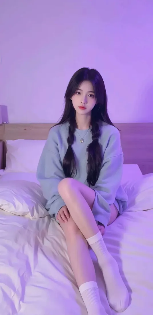 清纯女生手机壁纸｜卧室背景图片 - 紫色氛围「哲风壁纸」