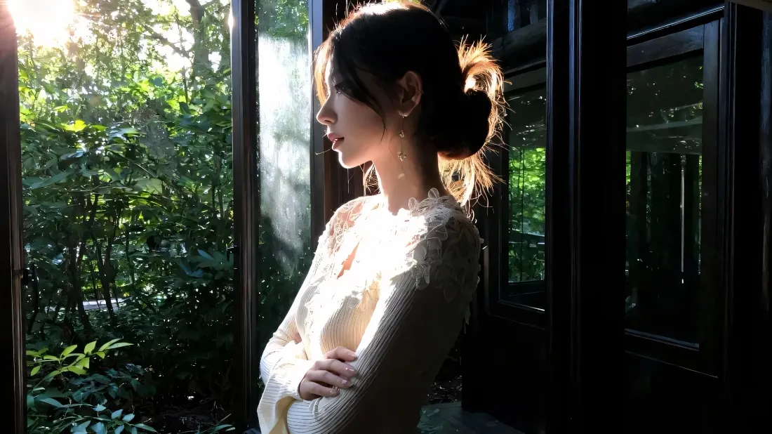 2k清冷美女壁纸｜窗边绿植背景图片 - 安静氛围感「哲风壁纸」