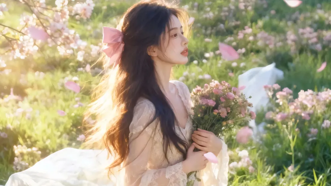 2k氛围感美女壁纸｜春日花丛背景图片 - 明媚「哲风壁纸」