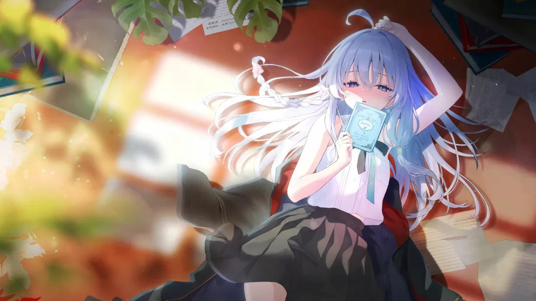 4k伊莲娜壁纸｜午后背景图片 - 蓝发动漫美女「哲风壁纸」