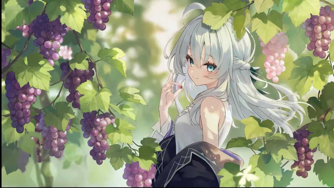 4k伊莲娜壁纸｜葡萄藤背景图片 - 白发少女「哲风壁纸」