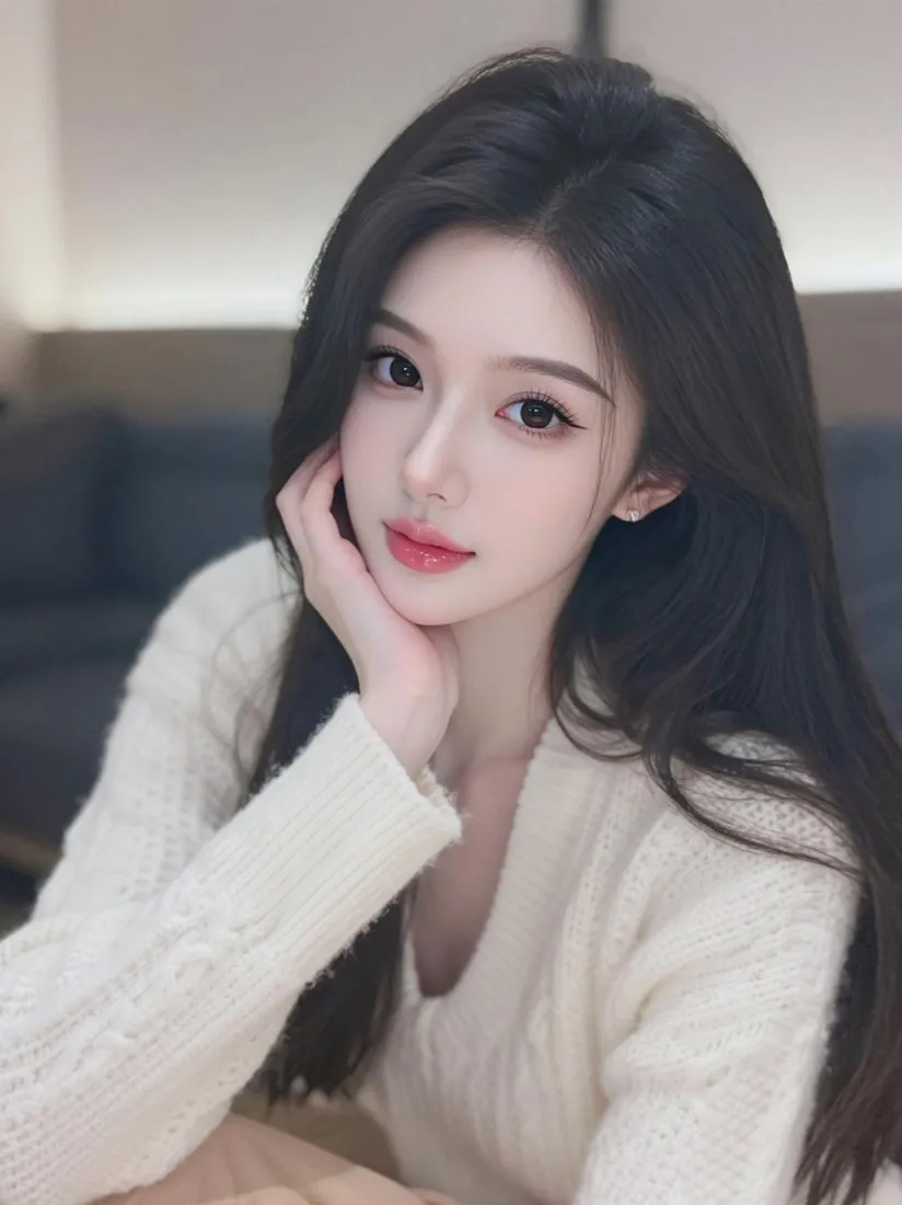 清纯长发美女手机壁纸｜简约室内背景图片 - 手机「哲风壁纸」