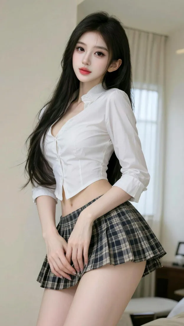 清纯美女手机壁纸｜室内背景图片 - 学院风穿搭「哲风壁纸」