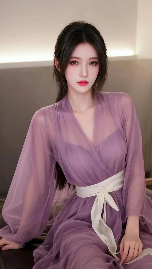 气质女神手机壁纸｜高级室内背景图片 - 紫色纱裙「哲风壁纸」
