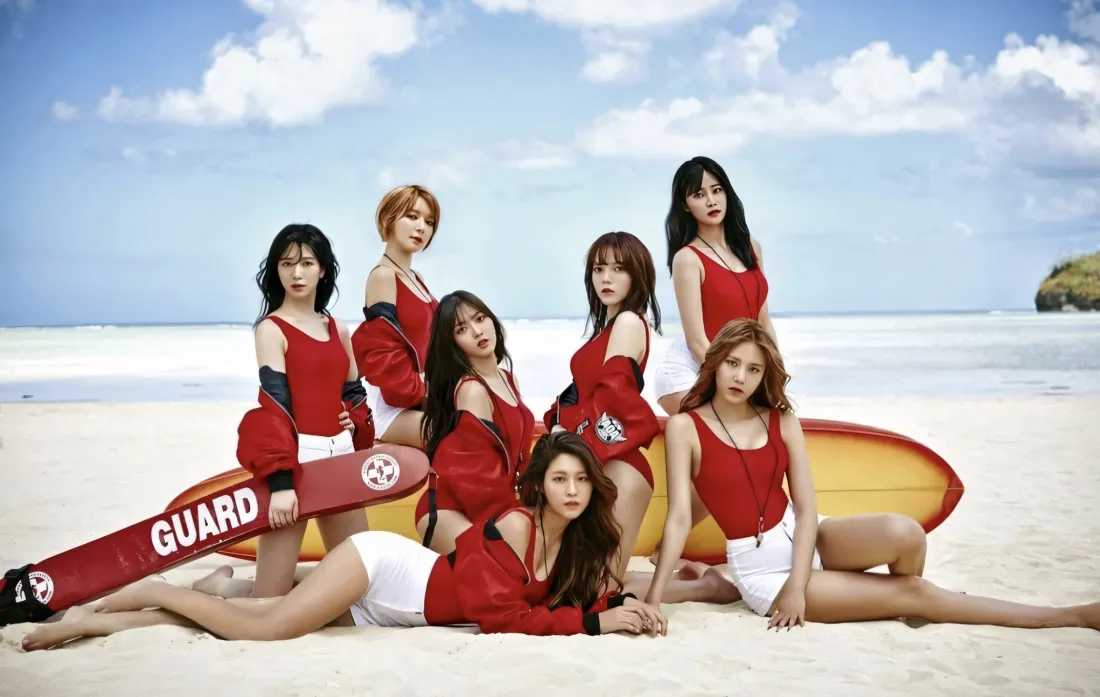 2kAOA女团壁纸｜沙滩海边背景图片 - 韩国红衣女团写真「哲风壁纸」