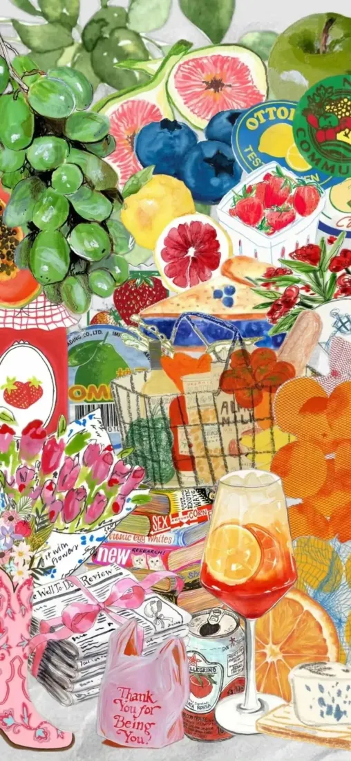 水果下午茶手机壁纸｜清新拼贴背景图片 - 休闲治愈场景「哲风壁纸」