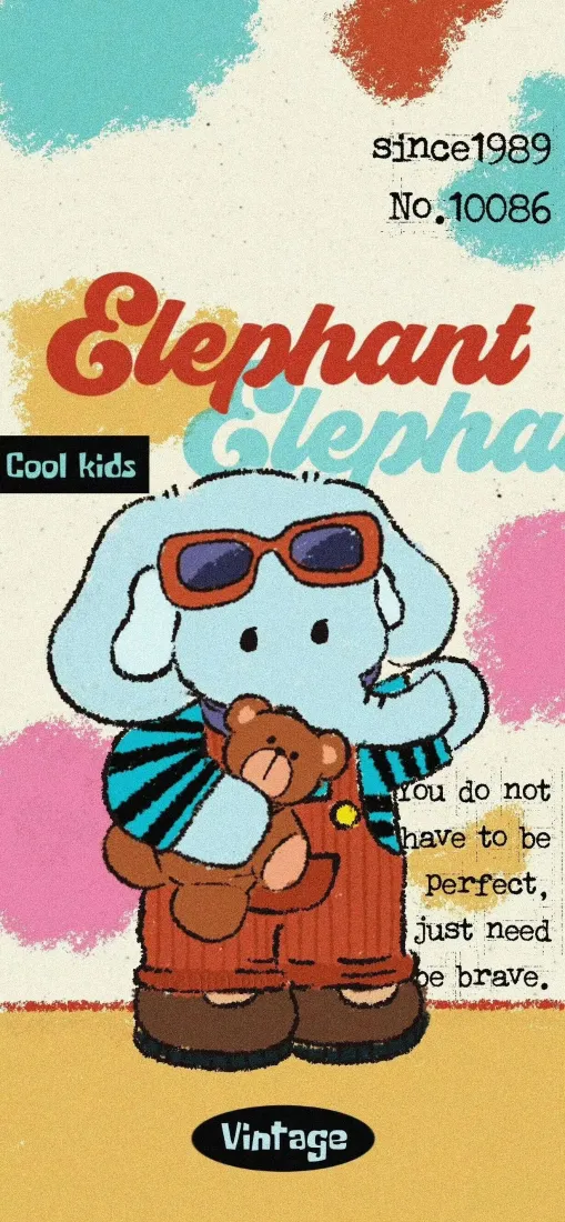 卡通大象手机壁纸｜复古潮酷背景图片 - 治愈可爱「哲风壁纸」