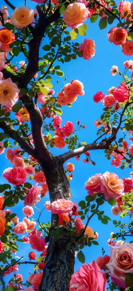 玫瑰树手机壁纸｜蓝天背景图片 - 暖调花卉「哲风壁纸」
