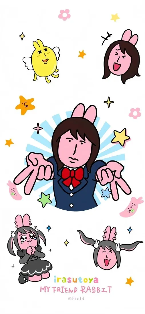 粉红兔制服手机壁纸｜趣味搞怪背景图片 - 卡通手绘「哲风壁纸」