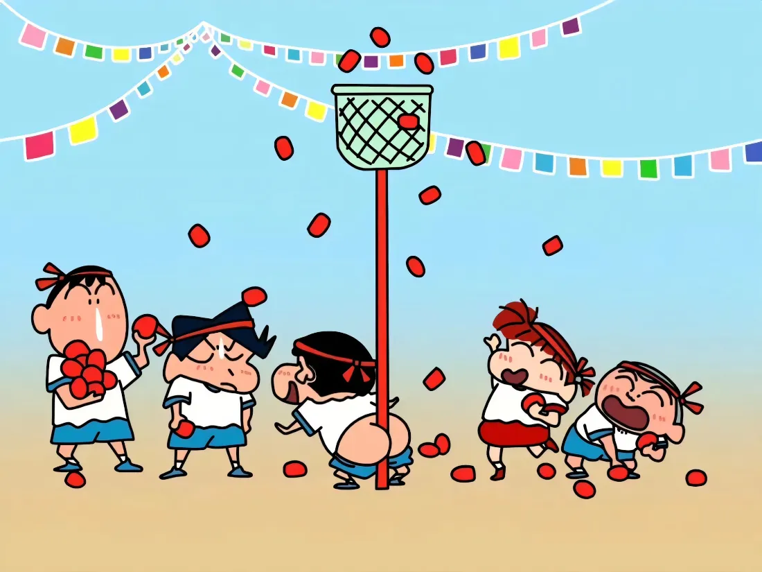 2k蜡笔小新壁纸｜运动会背景图片 - 趣味投球「哲风壁纸」