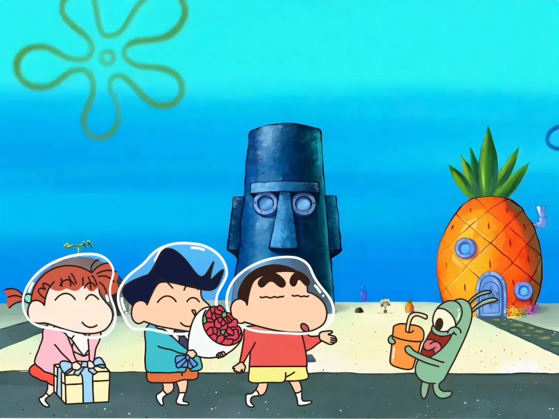 2k蜡笔小新壁纸｜痞老板背景图片 - 海绵宝宝联动「哲风壁纸」