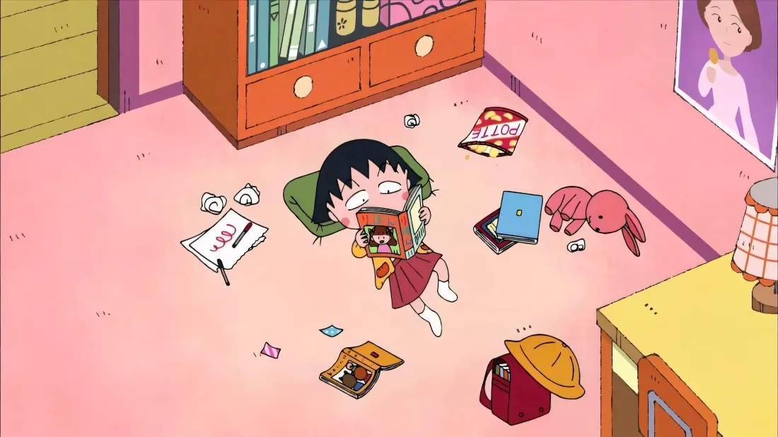 2k樱桃小丸子壁纸｜房间背景图片 - 躺着休闲看书「哲风壁纸」