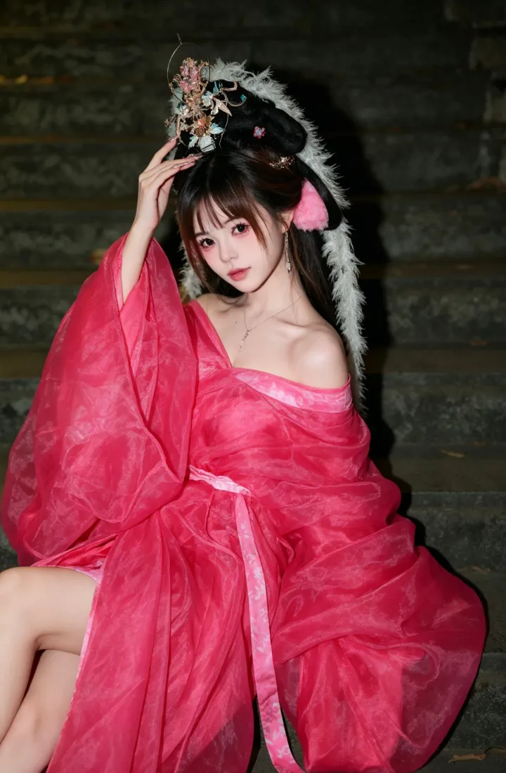 国风红衣美女手机壁纸｜古风暗调背景图片 - 00后美女「哲风壁纸」